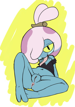 2_toes anthro anus bedroom_eyes black_clothing black_eyes black_shirt black_t-shirt black_topwear blue_body blue_skin bottomless bottomless_anthro bottomless_female breasts butt butt_from_the_front clitoris clothed clothing exposed_breasts feet female female_anthro front_view genitals hair hair_over_eye leaning leaning_backward long_tongue looking_at_viewer monotone_body monotone_skin narrowed_eyes navel nipples pink_hair ponytail pupils seductive shirt shirt_only simple_background sitting slit_pupils small_breasts smile solo spread_legs spreading t-shirt t-shirt_only toes tongue tongue_out topwear topwear_only vulva yellow_sclera young young_anthro young_female vono amphibia_(series) disney maddie_flour amphibian frog 2019 digital_drawing_(artwork) digital_media_(artwork) flat_colors full-length_portrait portrait