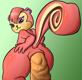 anthro anthrofied big_tail blue_eyes blush excessive_feces eyeshadow feces female fur green_background hyper hyper_feces looking_at_viewer looking_back makeup markings pink_body pink_fur pooping scatplay simple_background solo tail tan_markings lordcuckness animal_crossing nintendo pecan_(animal_crossing) mammal rodent sciurid tree_squirrel 2020 hi_res
