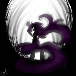 ambiguous_gender anthro anthrofied dark glowing glowing_eyes hair hooves light long_hair looking_at_viewer looking_back purple_hair raised_hoof solo silverfox057 hasbro my_little_pony equid equine horse mammal pony 1:1 hi_res signature