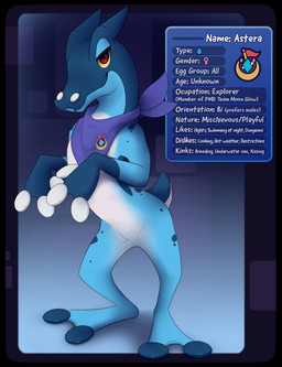 2_toes 3_fingers anthro bedroom_eyes blue_body blue_markings blue_scarf blue_spots blue_tail fangs featureless_crotch feet female female_anthro female_symbol fingers gender_symbol looking_at_viewer markings mostly_nude multicolored_body multicolored_tail narrowed_eyes nude nude_anthro nude_female red_eyes scarf scarf_only seductive semi-anthro small_tail smile smiling_at_viewer snout solo spots spotted_body spotted_markings standing symbol tail teeth text toes two_tone_body two_tone_tail white_body white_tail yellow_sclera meraence fertile_lands nintendo pokemon pokemon_mystery_dungeon spike_chunsoft astera fan_character amphibian frog frogadier generation_6_pokemon pokemon_(species) 2021 digital_media_(artwork) english_text hi_res model_sheet