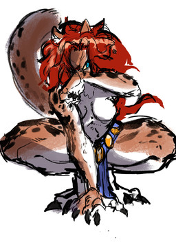anthro blue_eyes breasts claws featureless_breasts female fur hair muscular muscular_female orange_body orange_fur red_hair solo thick_thighs white_body white_fur ninja_te_hedgehog dc_comics cheetah_(dc) cheetah felid feline mammal hi_res