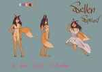 4_toes anthro barefoot biped breasts brown_hair clothed clothing feet female front_view fur hair happy info long_hair nude open_mouth smile solo standing toes dapne_osiumn sellen_sprind canid canine fox mammal absurd_res hi_res