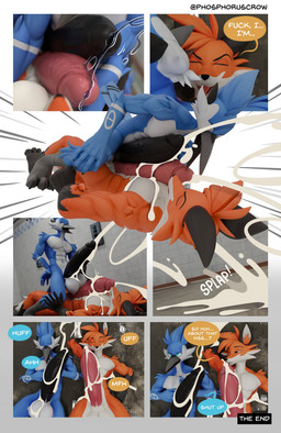 abs annoyed anthro athletic athletic_anthro athletic_male balls beak black_body black_fur black_penis blue_body blue_feathers bodily_fluids cum cum_covered dialogue duo ejaculation excessive_cum excessive_genital_fluids feathers frottage fur genital_fluids genitals male male/male messy on_top_of_another onomatopoeia orange_body orange_fur pecs penile penis penises_touching precum sex sound_effects text white_body white_feathers white_fur phosphoruscrow valorlynz_(modeler) dave_(phosphoruscrow) zack_(phosphoruscrow) avian bird blue_jay canid canine corvid fox jay_(bird) mammal new_world_jay oscine passerine 3d_(artwork) absurd_res comic digital_media_(artwork) english_text hi_res