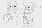 anthro barefoot biped bottomwear briefs bulge clothed clothing dialogue embarrassed facepalm feet looking_at_viewer male neck_tuft open_bottomwear open_clothing open_pants pants simple_background sitting solo tenting text tongue tongue_out topless tuft underwear nadie league_of_legends riot_games tencent teemo_(lol) mammal yordle english_text greyscale monochrome multiple_images sketch