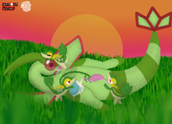 anal animal_genitalia blurred_foreground bodily_fluids cum_collecting feral genital_fluids genital_slit genitals gradient_background grass_field group male male/male open_mouth oral penile penis penis_milking rimming rimming_male sex simple_background sunset tapering_penis heroic_snivy nintendo pokemon flygon generation_3_pokemon generation_5_pokemon pokemon_(species) reptile scalie snake snivy absurd_res hi_res watermark