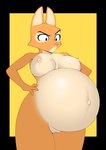 anthro belly big_belly big_breasts bodily_fluids breasts female fur genitals lactating milk nipples nude orange_body orange_fur piercing pink_nose pregnant pregnant_anthro pregnant_female pussy simple_background solo gunbangjindog dreamworks the_bad_guys diane_foxington canid canine fox mammal absurd_res hi_res