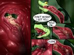 2014 4:3 ambiguous_gender anthro bodily_fluids brown_body brown_fur coiling comic dialogue digital_media_(artwork) duo english_text feral forced fur green_body green_scales hi_res hypnotized_prey inkanyamba_(artist) internal internal_corridor jajuka lagomorph leporid licking male mammal mind_control mokadu open_mouth oral_vore outside rabbit reptile saliva scales scalie size_difference snake teasing text tongue tongue_out vore willing_pred