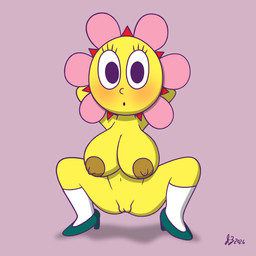 areola big_areola big_breasts blush breasts clothing crouching curvy_figure erect_nipples female flower footwear genitals hands_behind_head high_heels huge_breasts looking_at_viewer nipples nude nude_female plant shoes socks solo spread_legs spreading squatting_pose voluptuous voluptuous_female vulva yellow_body kamirappa parappa_the_rapper sony_corporation sony_interactive_entertainment um_jammer_lammy sunny_funny humanoid 1:1 hi_res