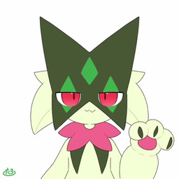 3_fingers against_surface ambiguous_gender anthro biped black_claws blush blush_lines breaking_the_fourth_wall claws cute_fangs facial_tuft fangs finger_claws fingers front_view fur green_body green_fur hand_on_glass handpaw looking_at_viewer multicolored_body on_glass open_mouth open_smile pawpads paws pink_pawpads pupils red_eyes simple_background smile solo teeth tuft white_background tontaro nintendo pokemon felid generation_9_pokemon mammal meowscarada pokemon_(species) 1:1 2023 2d_animation animated digital_media_(artwork) frame_by_frame shaded short_playtime signature simple_shading sound video