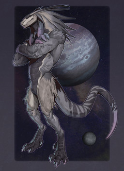 animal_genitalia anthro biped black_body black_scales claws cosmic_background digitigrade finger_claws floppy_ears genital_slit genitals grey_body male nude_anthro nude_male planet scales solo space space_background standing tan_body roamingthrough alien scalie 2023 digital_media_(artwork) full-length_portrait hi_res portrait