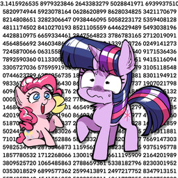 annoyed blush bodily_fluids duo female female/female feral horn inner_ear_fluff pi_(symbol) sweat sweatdrop tuft kari_izuchi friendship_is_magic hasbro my_little_pony mythology pinkie_pie_(mlp) twilight_sparkle_(mlp) earth_pony equid equine horse mammal mythological_creature mythological_equine pony unicorn hi_res