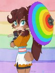 anthro asian_clothing blue_eyes brown_body brown_fur brown_hair clothing east_asian_clothing female fluffy fluffy_tail fur hair japanese_clothing lgbt_pride long_ears multicolored_clothing multicolored_obi obi pride_color_background pride_color_clothing pride_color_obi pride_color_umbrella pride_colors rainbow_pride_colors rainbow_symbol simple_background six-stripe_rainbow_pride_colors solo tail transgender_pride_colors umbrella rriesgo star_wars star_wars_visions lop_(star_wars_visions) lagomorph lepi leporid mammal hi_res