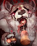 anthro antlers ass_up bite blush bodily_fluids cum cum_everywhere cum_in_mouth cum_inside cum_on_face cum_on_penis detailed_mouth disembodied_penis dripping drooling duo excessive_cum excessive_genital_fluids eyewear fellatio female fur genital_fluids genitals heart_symbol horn in_heat leaking_precum licking male male/female messy mouth_shot musk musk_clouds open_mouth oral penile penis penis_in_mouth penis_lick precum saliva sex smelly sweat tongue tongue_out tongue_out_fellatio wet white_body white_fur cinnymini bloodborne fromsoftware sony_corporation sony_interactive_entertainment vicar_amelia canid canine canis hybrid mammal wolf 4:5 absurd_res hi_res