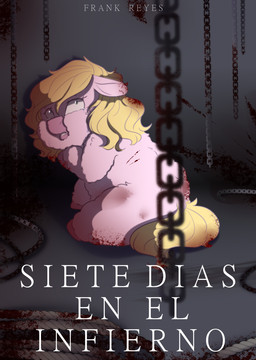 blonde_hair blood blood_on_butt blood_on_hair blood_on_leg blood_on_tail bodily_fluids chain constricted_pupils female female_feral feral fur gore hair hooves looking_back looking_up pink_body pink_fur pupils restraints rope scared sitting slit_(wound) small_pupils solo tail teal_eyes text traumatized yellow_tail laponkisuwu fluffy_pony fluffy_pony_(species) mammal 2023 cover_art digital_media_(artwork) hi_res shaded spanish_text translated