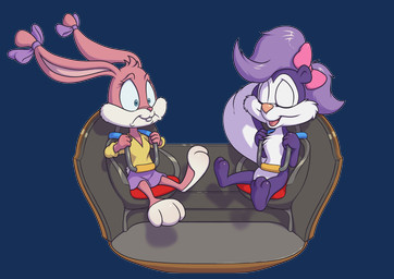 accessory anthro biped bottomwear bow_accessory bow_ribbon buckteeth clothed clothed_female clothing countershade_face countershade_tail countershade_torso countershading duo ear_accessory feet female fluffy fluffy_tail hair hair_accessory hair_bow hair_ribbon head_tuft nude nude_female open_mouth pink_body pink_nose plantigrade purple_body ribbons shirt short_hair sitting skirt soles tail teeth toes topwear tuft white_body white_countershading yellow_clothing yellow_shirt yellow_topwear young young_anthro young_female minum tiny_toon_adventures warner_brothers babs_bunny fifi_la_fume lagomorph leporid mammal mephitid rabbit skunk 2025 absurd_res alpha_channel hi_res