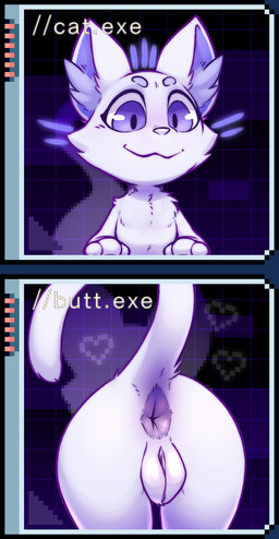 anus anus_focus artificial_intelligence big_anus butt butt_focus female feral genitals heart_symbol paws presenting presenting_anus presenting_hindquarters purple_anus purple_eyes purple_vulva smile solo vulva white_body anonymous_artist cobalt_core cat_(cobalt_core) digital_creature domestic_cat felid feline felis mammal absurd_res hi_res