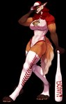 anthro athletic athletic_female baseball_cap baseball_uniform bat_(object) big_breasts breasts clothing female fur gloves_(marking) hair hat headgear headwear legwear leotard markings solo sportswear thigh_highs uniform candidteeth_(artist) dogelore amira_winters cheems canid canine canis mammal maned_wolf wolf alpha_channel hi_res meme