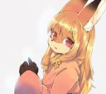 4_fingers anthro bell blonde_hair clothing female fingers hair hoodie kemono long_hair looking_at_viewer orange_clothing red_eyes simple_background solo topwear white_background havemoon koko_(kishibe) canid canine fox mammal