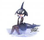 :d adolescent black_hair blowhole clothed clothing dress ear_fins female fin footwear hair hair_over_eyes head_fin legwear multicolored_hair open_mouth shoes short_hair sitting smile solo tail tail_fin teeth tights water white_hair young yoshida_hideyuki kemono_friends killer_whale_(kemono_friends) animal_humanoid cetacean cetacean_humanoid humanoid mammal marine marine_humanoid orca_humanoid toothed_whale_humanoid 2019 signature watermark