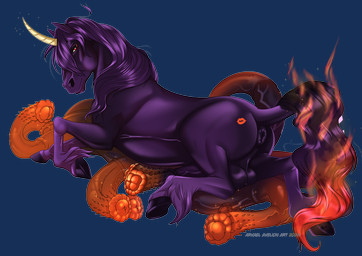 animal_genitalia animal_penis anus balls curved_horn equine_anus equine_genitalia equine_penis feral fire flaming_tail genitals hooves horn hyper_long_penis looking_at_viewer mane penis posing_for_the_viewer puffy_anus raised_tail smile smiling_at_viewer smirk smirking_at_viewer tail tentacles twin_cocks unicorn_horn what arvael_avelion mythology corrupted_unicorn gwynfallin_(drakengarth) equid equine mammal mythological_creature mythological_equine unicorn absurd_res alpha_channel hi_res