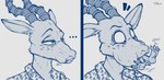 anthro antlers clothing cross-eyed duo eating food fruit growth horn looking_at_self looking_up male melon micro plant shirt surprised_expression topwear vore teaselbone beastars melon_(beastars) antelope bovid mammal 2025 hi_res