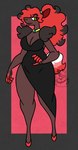 anthro black_clothing black_dress breasts brown_body cleavage clothed clothing dress female green_eyes hair long_hair mature_female red_hair solo nerdyreindeer nintendo pokemon canid canine fox generation_5_pokemon mammal pokemon_(species) zoroark hi_res