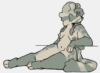 anthro biped breasts casual_nudity checkered checkered_background female looking_aside medium_breasts natural_breasts navel no_shading nude pattern_background pose simple_background sitting slightly_chubby solo nashmaught genet mammal viverrid aliasing digital_media_(artwork) full-length_portrait pinup portrait warm_colors trans_(lore) trans_man_(lore)