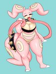 3:4 anthro breasts cleavage clothed clothing collar female generation_1_pokemon generation_6_pokemon genitals goodra hi_res hybrid lickitung long_tongue looking_at_viewer nintendo one_eye_closed partially_(disambiguation) pink_body pokemon pokemon_(species) pussy red_eyes skullwife smile solo spiked_collar spikes tail tongue wink