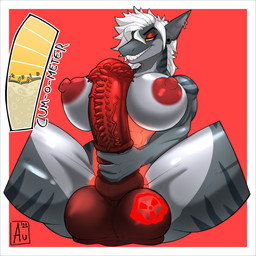 animal_genitalia animal_penis anthro big_penis breasts cum_meter ear_piercing equine_genitalia equine_penis genitals grin gynomorph hair huge_penis hybrid_genitalia hybrid_penis hyper hyper_genitalia hyper_penis intersex knot knotted_equine_penis knotted_penis looking_down masturbation penile_spines penis piercing smile solo white_hair smzauren phaege aquatic fish shark 1:1 absurd_res hi_res
