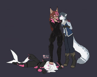 anthro black_bodysuit black_clothing black_latex black_skinsuit bodysuit boots breasts brown_body brown_fur brown_hair clothed clothed_anthro clothed_female clothed_male clothing defeated digitigrade ear_piercing eye_contact feet female fin fluffy fluffy_tail foot_on_head footwear fur gloves glowing glowing_eyes grey_body grey_fur group hair handwear hypnosis latex latex_bodysuit latex_clothing latex_skinsuit looking_at_another male male/female markings mind_control multicolored_body multicolored_bodysuit multicolored_clothing multicolored_fur multicolored_hair multicolored_skinsuit piercing pink_eyes pink_hair shoes skinsuit spots spotted_body spotted_fur supervillain tail tail_fin tight_clothing toeless_footwear topwear trio two_tone_body two_tone_bodysuit two_tone_clothing two_tone_fur two_tone_hair two_tone_skinsuit vest white_body white_fur white_hair scarlet-frost kiyn_(kiynatonis) novus zaide_(ashkelling) aquatic felid feline fish lynx mammal pantherine shark snow_leopard 2026 hi_res