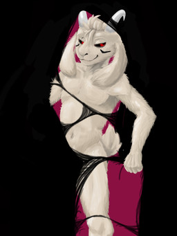 anthro athletic bound facial_markings fluffy head_markings horn male markings nude red_eyes smile smirk solo standing tendrils bunshward undertale undertale_(series) asriel_dreemurr_(god_form) absurd_res hi_res