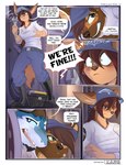 blush clothing female hair hat headgear headwear open_mouth standing conditional_dnp scappo jasper_(scappo) kaila_(scappo) tsenaya canid canine canis fish hyena jackal mammal marine shark comic hi_res