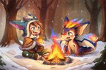 breath campfire chibi dragon duo feral fire forest hi_res human league_of_legends mammal membrane_(anatomy) membranous_wings mythological_creature mythological_scalie mythology nunu_(lol) plant quadruped riot_games scalie shez_ovo slim smolder_(lol) snow snowing tail tencent tree wings young young_feral young_human