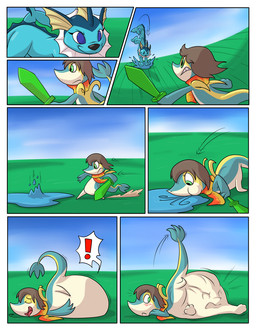 belly big_belly brown_hair duo feral hair melee_weapon outside overweight sword vore weapon dweet-tea nintendo pokemon eeveelution generation_1_pokemon generation_5_pokemon pokemon_(species) snivy vaporeon 2016 comic hi_res