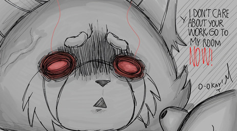 anthro black_text bulging_eyes command demanding demanding_sex duo facial_markings female female_anthro fur glowing glowing_eyes head_markings male male/female markings mature_anthro mature_female red_eyes red_text text vein lolbear_9 aggretsuko sanrio retsuko's_mother canid canine mammal raccoon_dog tanuki 2025 digital_drawing_(artwork) digital_media_(artwork) english_text hi_res