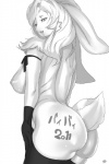 anthro areola armband big_breasts big_butt breasts butt clothing female gloves hair handwear inverted_nipples legwear lingerie long_hair looking_at_viewer looking_back nipples side_boob smile solo stockings text thigh_highs okiyo lagomorph leporid mammal rabbit 2011 hi_res japanese_text monochrome