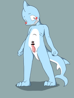 3_toes 4_fingers anthro black_eyes blue_body blush censored_genitalia censored_penis clenched_teeth embarrassed erection fangs feet fingers fist genitals ineffective_censorship looking_at_viewer looking_down looking_down_at_viewer male nude_male penis simple_background solo tail teeth toes white_body young young_anthro young_male kanto05 aquatic fish shark 2020 3:4 censored hi_res