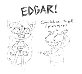 angry anthro big_breasts bodily_fluids bottomwear bra breast_expansion breasts clothing dialogue duo expansion eyes_popping_out female humor loli male oppai_loli shorts sweat sweatdrop text top_heavy underwear yelling young young_anthro young_female young_male drawfug_01 cartoon_hangover the_summoning claire_(the_summoning) edgar_(the_summoning) domestic_cat felid feline felis mammal 2026 english_text hi_res monochrome sketch