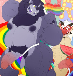 anthro balls big_balls big_penis clothing flag flag_(object) food fruit genitals holding_flag holding_food holding_fruit holding_melon holding_object holding_watermelon lgbt_pride male melon multicolored_clothing muscular muscular_anthro muscular_male overweight overweight_male penis plant pride_color_background pride_color_clothing pride_color_flag pride_color_underwear pride_colors rainbow_clothing rainbow_flag rainbow_pride_colors rainbow_pride_flag rainbow_symbol simple_background six-stripe_rainbow_pride_colors solo thick_penis underwear vincian_pride_colors watermelon incrediblecrocodile mythology wolf_of_dreams solarblaze_(wolfofdreams) starwolf_(wolfofdreams) canid canine canis dragon mammal mythological_creature mythological_scalie scalie wolf absurd_res comic hi_res