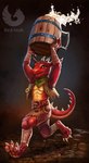 alcohol anthro beer beverage biped claws countershade_torso countershading finger_claws green_eyes holding_beverage holding_object horn male male_anthro open_mouth open_smile paws red_body red_scales scales smile solo toe_claws yellow_body yellow_scales red-izak kobold scalie 2024 digital_media_(artwork)