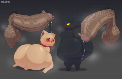 anthro balls big_balls big_butt big_penis black_body black_ears black_fur black_hair blush bodily_fluids body_hair bottom_heavy brown_body brown_ears brown_fur butt crossed_arms disembodied_penis eyes_closed fur genital_fluids genitals group hair hairy_balls half-closed_eyes huge_balls huge_butt huge_penis humanoid_genitalia humanoid_penis hyper hyper_balls hyper_genitalia hyper_penis kneeling looking_at_another looking_back male multicolored_body multicolored_fur musk narrowed_eyes neck_tuft nude penis pose precum pubes rear_view red_tuft shortstack shortstack_male small_balls standing sweat text thick_thighs tuft two_tone_body two_tone_fur vein veiny_balls veiny_penis wide_hips axoarts league_of_legends riot_games tencent teemo_(lol) veigar mammal yordle 2026 artist_name digital_media_(artwork) hi_res