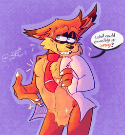 anthro black_eyelids bodily_fluids body_hair bottomless chest_fur chest_hair claws clothed clothing exclamation_point male necktie nervous nervous_smile nervous_sweat offering_touch pecs pecs_focus presenting simple_background solo speech_bubble sweat undressing undressing_self kadedrawz bubsy_(series) bubsy_4d bubsy_bobcat domestic_cat felid feline felis lynx mammal