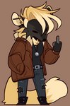 annoyed anthro belt boots bottomwear brown_leather chibi clothed clothing denim denim_bottomwear denim_clothing digital_media_(artwork) ear_piercing footwear gesture gloves_(marking) gulonine hand_gesture jacket jeans jewelry leather leather_boots leather_clothing leather_footwear leather_jacket leather_topwear male mammal markings marten middle_finger mullet mustelid musteline narrowed_eyes necklace pants piercing pine_marten rhett_(ribr0t) ribr0t shirt shoes simple_background solo squint studded_belt studs topwear torn_bottomwear torn_clothing torn_jeans torn_pants torn_tank_top torn_topwear true_musteline weasel