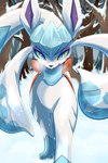 ambiguous_gender blue_eyes breath fusion plant pokemon_fusion snow snowing solo tree winter sketchygarden nintendo pokemon eeveelution froslass generation_4_pokemon glaceon hybrid hybrid_pokemon mammal pokemon_(species) 2:3