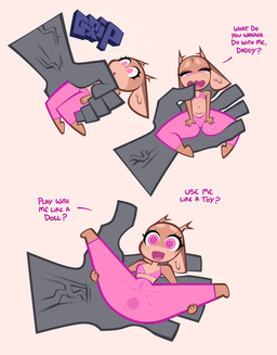 age_difference anus barely_visible_anus barely_visible_genitalia barely_visible_vulva bimbo_anthro bimbofication bimbofied clothing daddy_kink dominant dominant_male duo female female_focus genitals holding_another hypnosis male mind_control pink_clothing size_difference spread_legs spreading submissive submissive_female text vulva fangdangler bimbo_deer wolf_daddy_(fangdangler) canid canine canis deer mammal wolf english_text