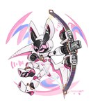 bell bell_collar bow_(weapon) collar kemono micro_calves micro_legs micro_thighs pink_eyes ranged_weapon slim_anthro slim_male thin_calves thin_legs thin_thighs weapon white_body lordyanyu bat hybrid lagomorph leporid mammal rabbit robot_anthro 2024