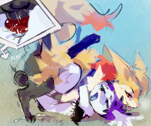 anal anal_penetration animal_genitalia canine_genitalia fur genitals hair humping knot knotted_penis male male/male mating_grip penetration penis purple_hair sex white_body white_fur yellow_body yellow_fur zanthu nintendo pokemon kevin_von_carstein braixen generation_4_pokemon generation_6_pokemon legendary_pokemon pokemon_(species) shaymin sky_forme_shaymin vampire 6:5 hi_res