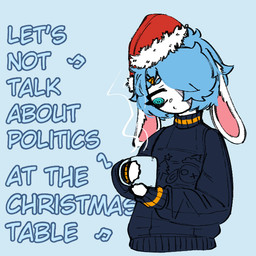 anthro beverage blue_eyes blue_hair christmas_clothing christmas_headwear christmas_sweater christmas_topwear clothed clothing femboy floppy_ears frown fur hair hair_over_eye headgear headwear holidays lop_ears male solo sweater text tired_eyes topwear turtleneck white_body white_fur probablyavv christmas avv_(probablyavv) humanoid lagomorph leporid mammal rabbit 2022 english_text