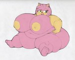 accessory barefoot belly big_breasts breasts chubby_cheeks eyelashes feet female green_eyes headband huge_breasts morbidly_obese navel nipples obese open_mouth overweight pink_body smile solo squish thick_thighs arkveveen_(artist) third-party_edit sega sonic_the_hedgehog_(series) amy_rose eulipotyphlan hedgehog mammal 5:4