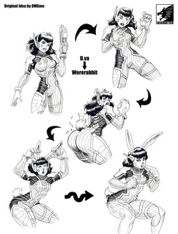 anthro breasts butt clothing directional_arrow female growth gun hair human_to_anthro open_mouth ranged_weapon sequential_arrow simple_background skinsuit smile solo species_transformation surprised tail tail_growth text tight_clothing torn_clothing transformation transformation_sequence wavy_arrow weapon white_background locofuria blizzard_entertainment overwatch d.va_(overwatch) human lagomorph leporid mammal rabbit 2018 absurd_res character_name hi_res monochrome sequence species_name
